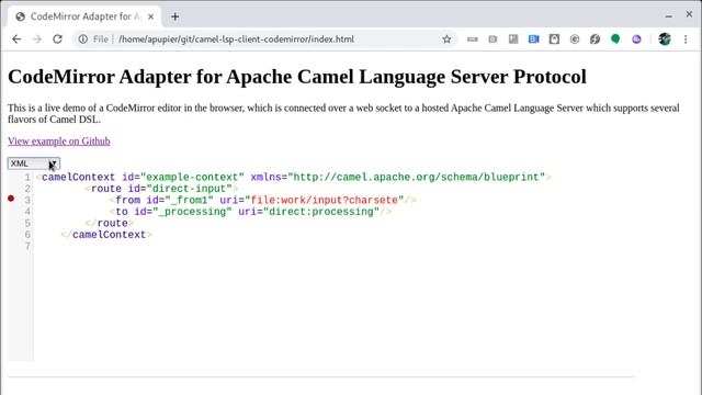 Apache Camel Language support in CodeMirror смотреть онлайн
