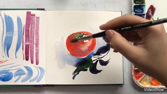 Как нарисовать помидор и базилик акварелью. Скетч акварелью. Watercolor sketch tomato смотреть онлайн