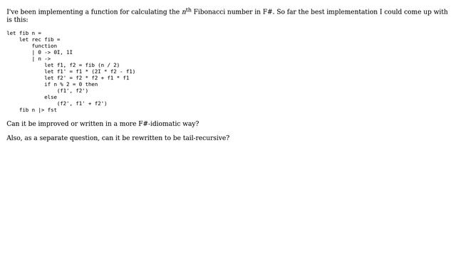 Fibonacci number function: convert to tail-recursion? смотреть онлайн
