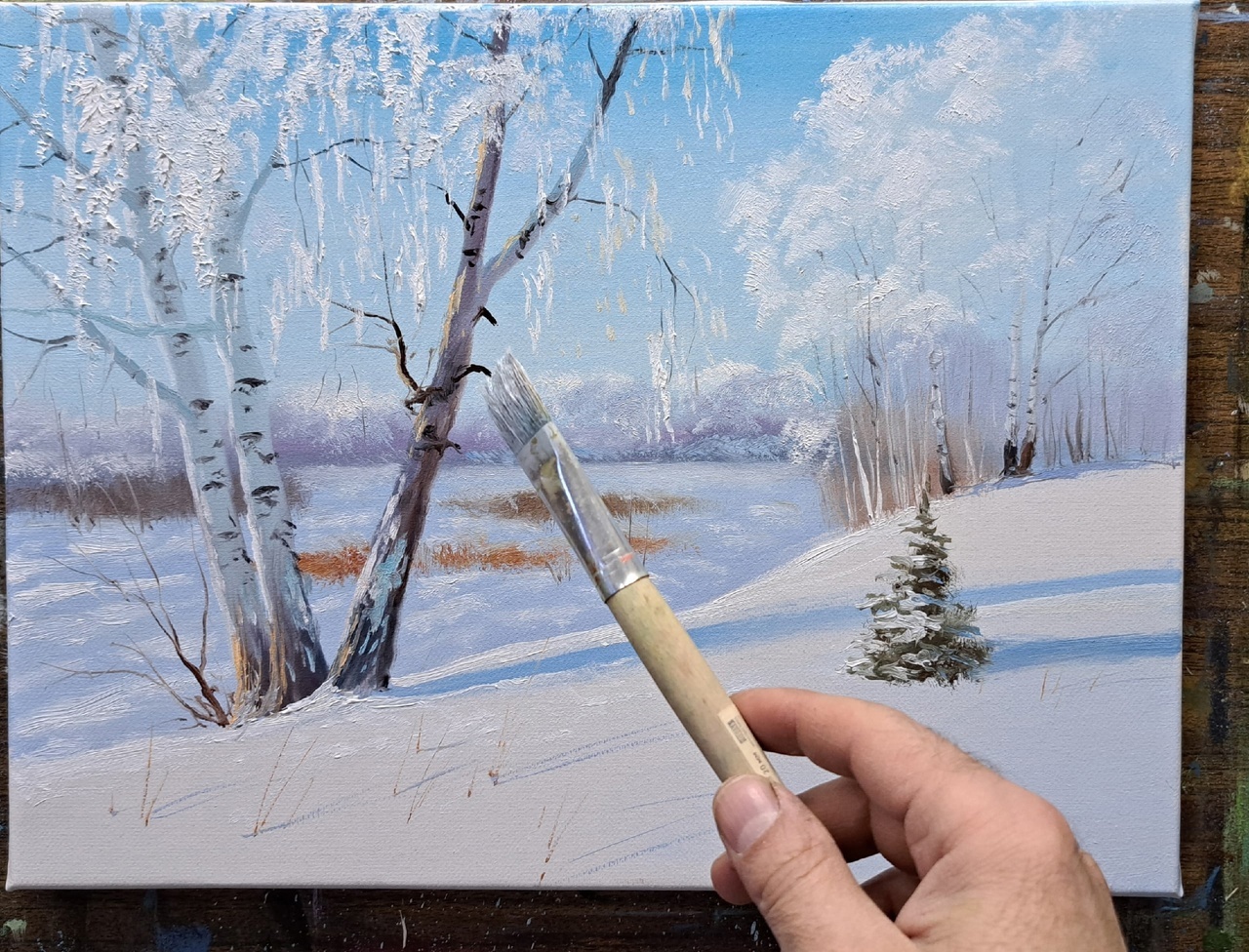 Иней.Живопись маслом смотреть онлайн