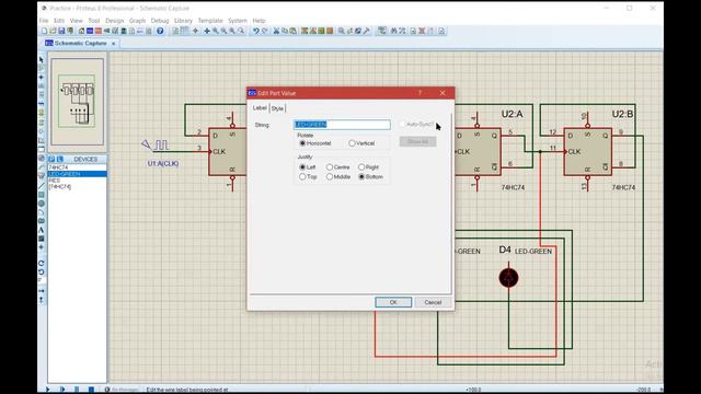 Four bit asynchronous down counter with D flip flop in Proteus смотреть онлайн