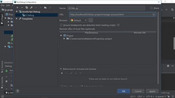 Debugging JavaScript in WebStorm and Chrome: create a debug configuration
