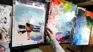 Мастер-класс по живописи. Пишем лодки мастихином на холсте без подрамника.