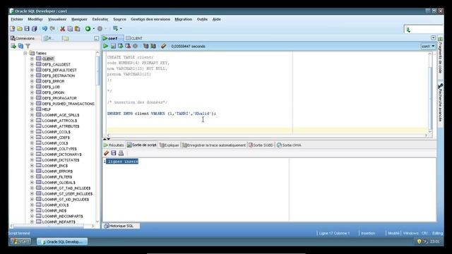 Oracle 1er Connexion , création d'une table et opération de base Insert, Delete, Update смотреть онлайн