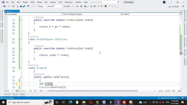 Program to calculate area of circle and Square using abstract class and abstract method with C# смотреть онлайн