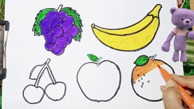 Learn FRUITS, Painting and Colouring for Kids & Toddlers #apple #grapes #banana #cherry #orange смотреть онлайн