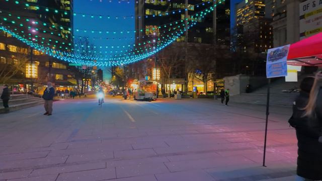 [4K HDR]  Downtown Vancouver Granville Robson  Night Walking - Virtual British Columbia Canada
