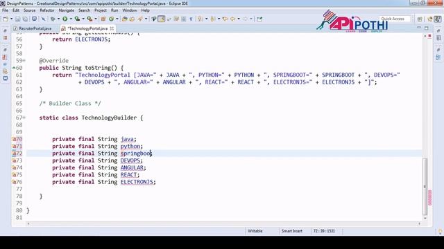 1. BuilderPattern : How to Create a Builder Pattern class in JAVA || APIPOTHI || DESIGN PATTERNS смотреть онлайн