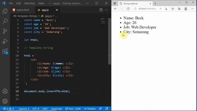 JavaScript Tutorial #8 : Element Html dengan Template String | Belajar Javascript смотреть онлайн