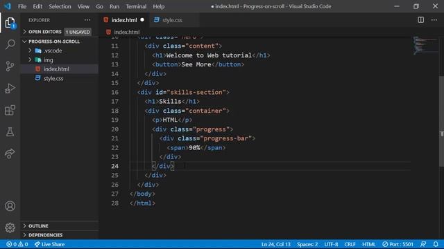 Pure javascript Progress bar on scrolling смотреть онлайн