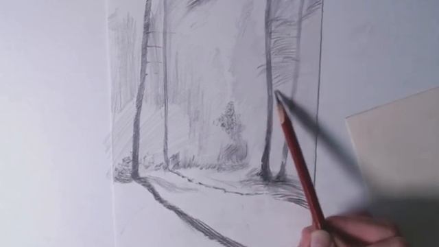 Рисую лесной Пейзаж карандашом. Рисую Сосны смотреть онлайн