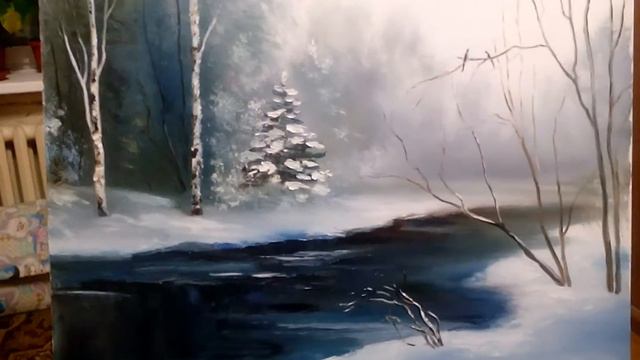 Зимний пейзаж картина маслом смотреть онлайн