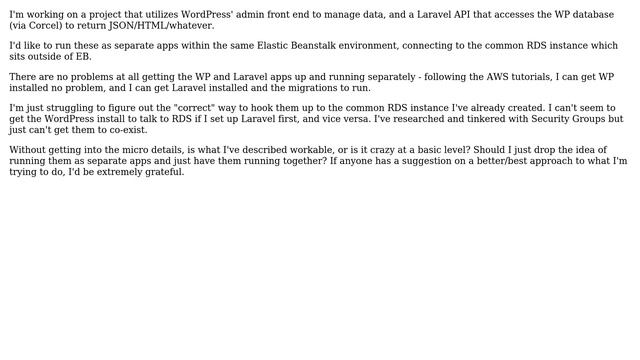 Elastic Beanstalk - WordPress and Laravel using common RDS instance, is this ok? (2 Solutions!!) смотреть онлайн