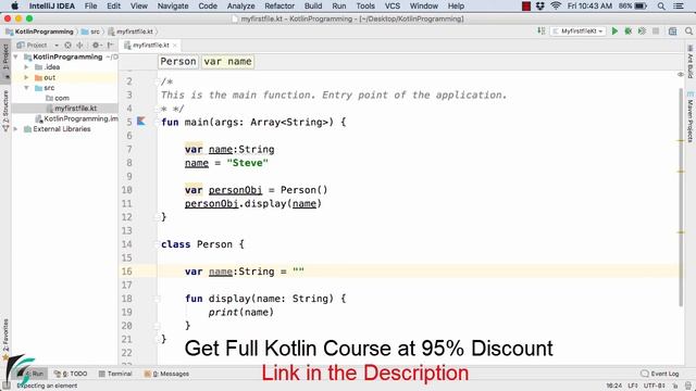 Kotlin Basics and Syntax: FUNCTIONS CLASS & STRING INTERPOLATION Part-3 #3.3 смотреть онлайн