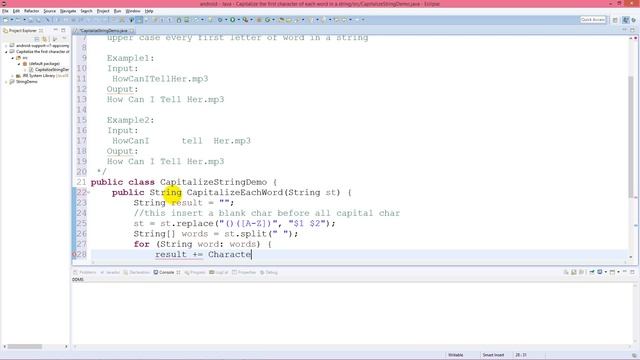 Insert a space before each capital char and capitalize words in a string - Java смотреть онлайн