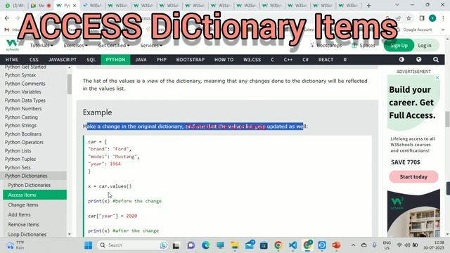 PYTHON ACCESS Dictionary items смотреть онлайн