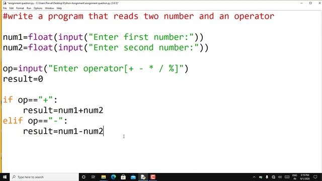 Python program that reads two number and an arithmetic operator and display the result смотреть онлайн
