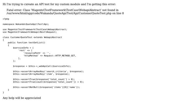 Magento: Fatal error: Class 'MagentoTestFrameworkTestCaseWebapiAbstract' not found (2 Solutions!!) смотреть онлайн