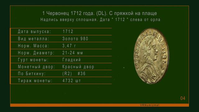 ✅ 1 ЧЕРВОНЕЦ 1712 | Разновидности | Цена смотреть онлайн