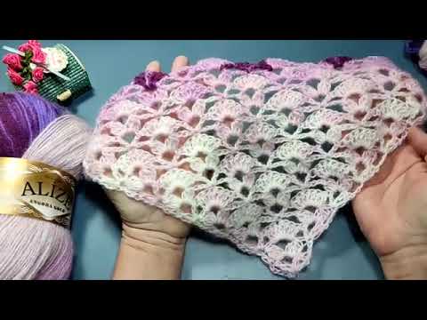 Вы не поверите как это просто вязать. Вяжем шаль крючком красивым узором. смотреть онлайн