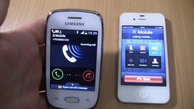 Incoming call&Outgoing call at the Same Time Samsung Galaxy Pocket Neo+Iphone 4s Ios 6 смотреть онлайн