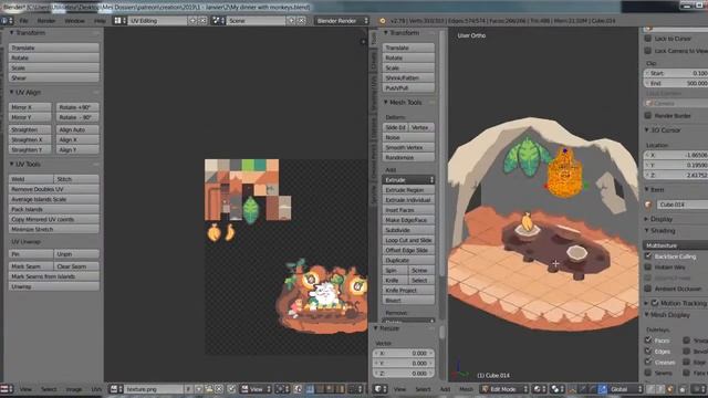 Dinner with monkeys - Pixel art 3D model timelapse смотреть онлайн