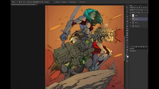 Photoshop Comic Coloring Tutorial: Speed Coloring: Rocket Raccoon And Gamora