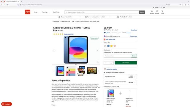 Apple iPad 2022 10.9 Inch Wi-Fi 256GB - Blue смотреть онлайн