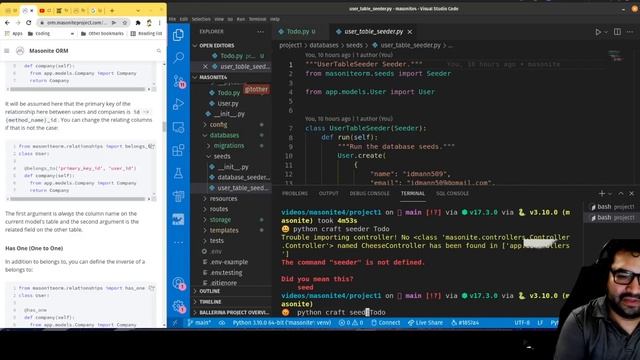AM Coder - Masonite 4 Tutorial #6 - Database Models and Seeders смотреть онлайн
