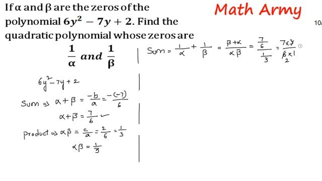 If α and β are the zeros of the polynomial 6y2-7y+2. Find the quadratic polynomial whose zeros are смотреть онлайн
