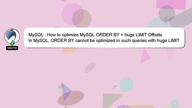 MySQL : How to optimize MySQL ORDER BY + huge LIMIT Offsets смотреть онлайн
