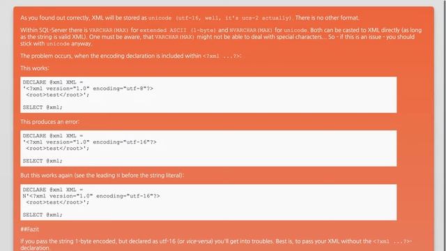 SQL Server - defining an XML type column with UTF-8 encoding смотреть онлайн