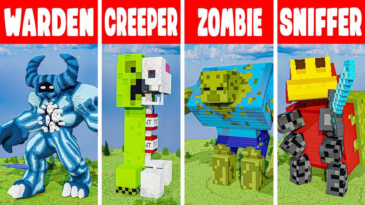 WARDEN Vs CREEPER Vs ZOMBIE Vs SNIFFER - Minecraft BUILD CHALLENGE / +Animation