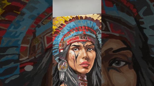Девушка индеец. Картина по номерам 40х50 см с золотой поталью #acrylicpainting #art #americanindian смотреть онлайн