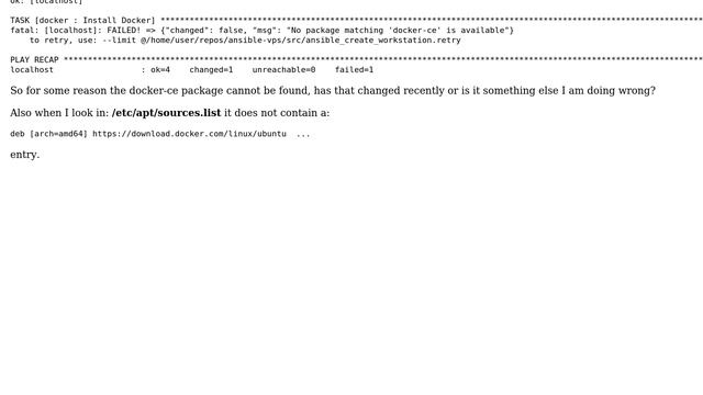 No package matching 'docker-ce' is available with ansible (3 Solutions!!) смотреть онлайн