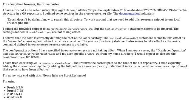 Drush ignoring `$options['config']` statement in drushrc file from the 'drush' folder at the... смотреть онлайн