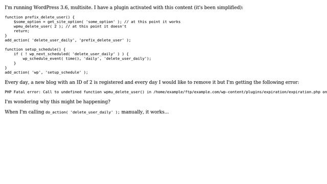 Wordpress: WP3.6: PHP Fatal error: Call to undefined function wpmu_delete_user() смотреть онлайн