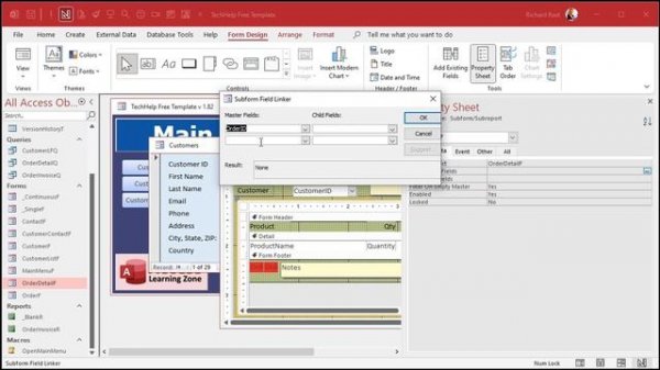 What are the Link Master Fields and Link Child Fields Properties in Microsoft Access Subforms?