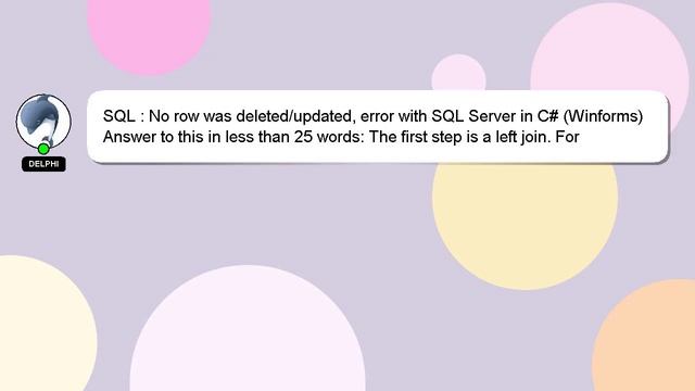 SQL : No row was deleted/updated, error with SQL Server in C# (Winforms) смотреть онлайн
