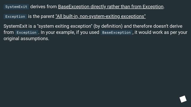 Why "except Exception" doesn't catch SystemExit? смотреть онлайн