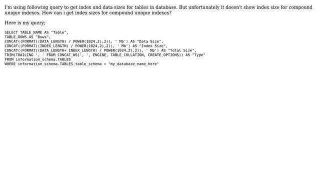 Databases: MySQL Finding index size for compound unique indexes смотреть онлайн