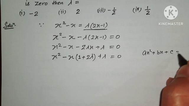 If the sum of roots of equation x^2-x=lambda (2x-1) is zero then lambda equal to смотреть онлайн