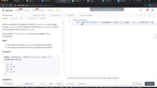 Combination Sum 2- LeetCode- Python Solution смотреть онлайн