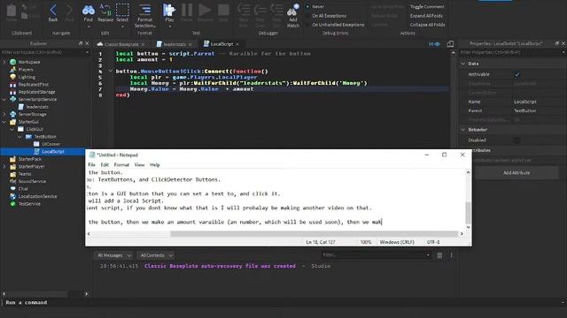 How to change leaderstats values, with a button - Roblox Studio смотреть онлайн