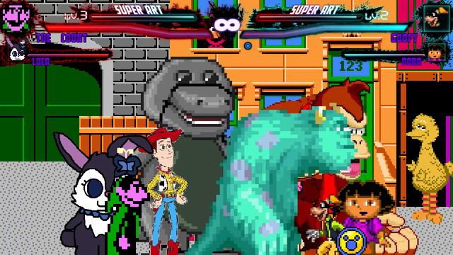 MUGEN Battle Request - The Count Luea, Woody And Mecha Barney vs. Goofy Dora Sully And Donkey Kong смотреть онлайн