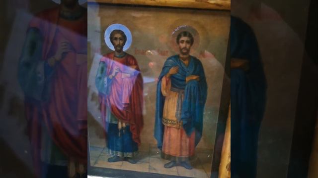 Старинная Икона. 1900г.Святой Косьма и Доминиан.Сусальное золото +Золотая Паталь. смотреть онлайн