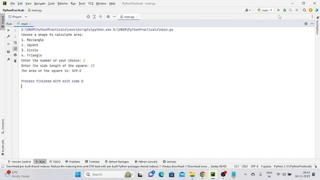 Program, to find the area of rectangle, square, circle and triangle. смотреть онлайн