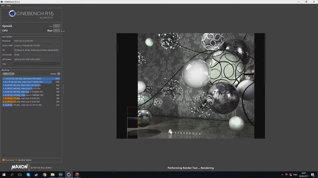 Тест CineBench R15 на I3 6100+gtx1050ti