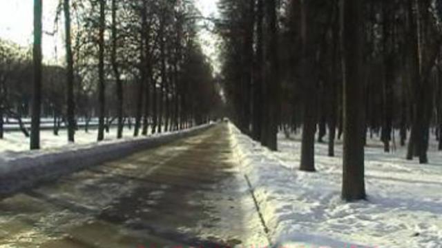 город, улица, зима, деревья, снег. смотреть онлайн