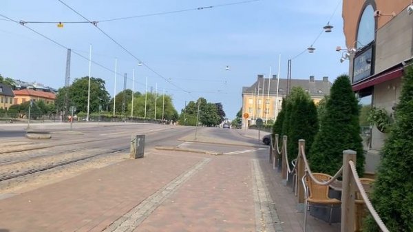 Swedish city walk: Norrköping. City streets to central station. Everyday life with street sound